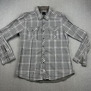 7 Diamonds Shirt Men XL Gray Plaid Button Western Long Sleeve Double Pocket
